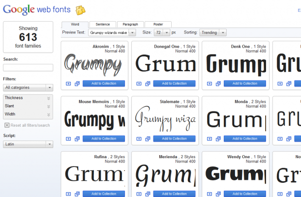 Google Web Fonts - http://www.google.com/webfonts